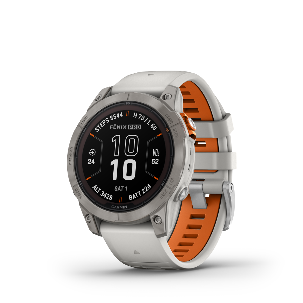 Garmin Fenix 7 Pro Sapphire Solar Edition-Titanium with Fog Gray/Ember Orange Band