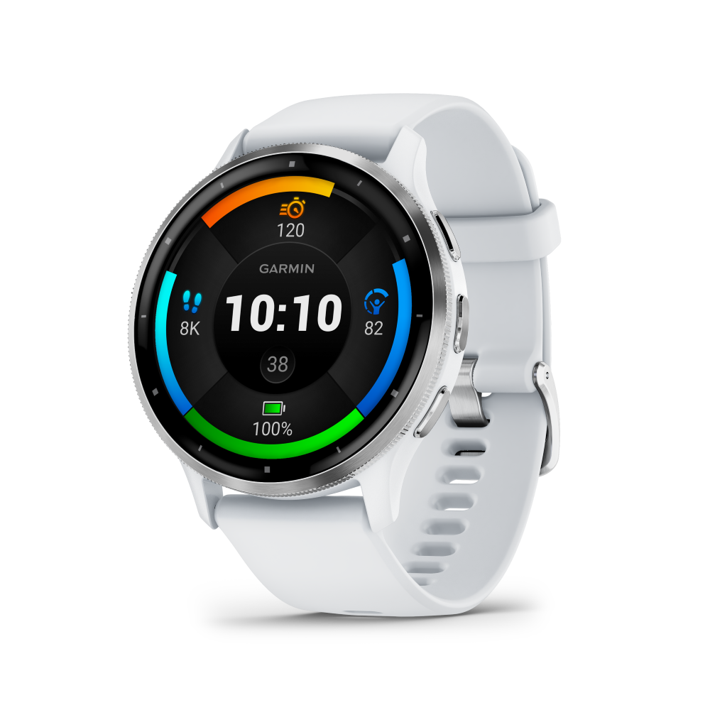 Venu 3 Silver Stainless Steel Bezel with Whitestone
Case and Silicone Band