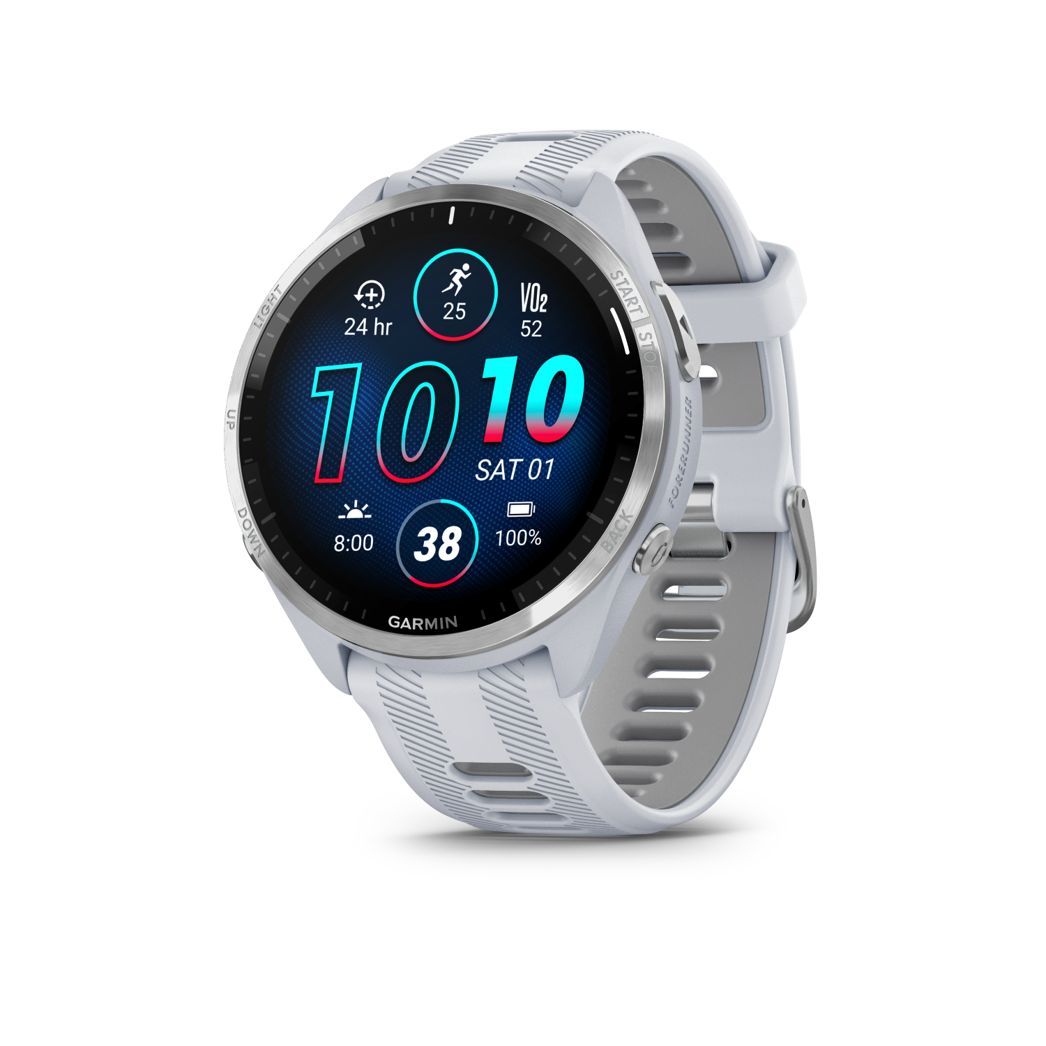 Garmin Forerunner 965Titanium Bezel Whitestone Case and Whitestone/Powder Grey Silicone Band