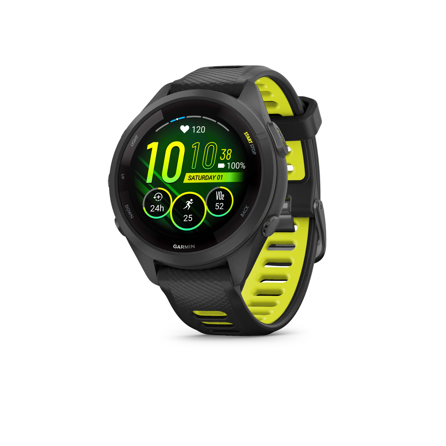 Garmin Forerunner 265SBlack Bezel and Case with Black/Amp Yellow Silicone Band