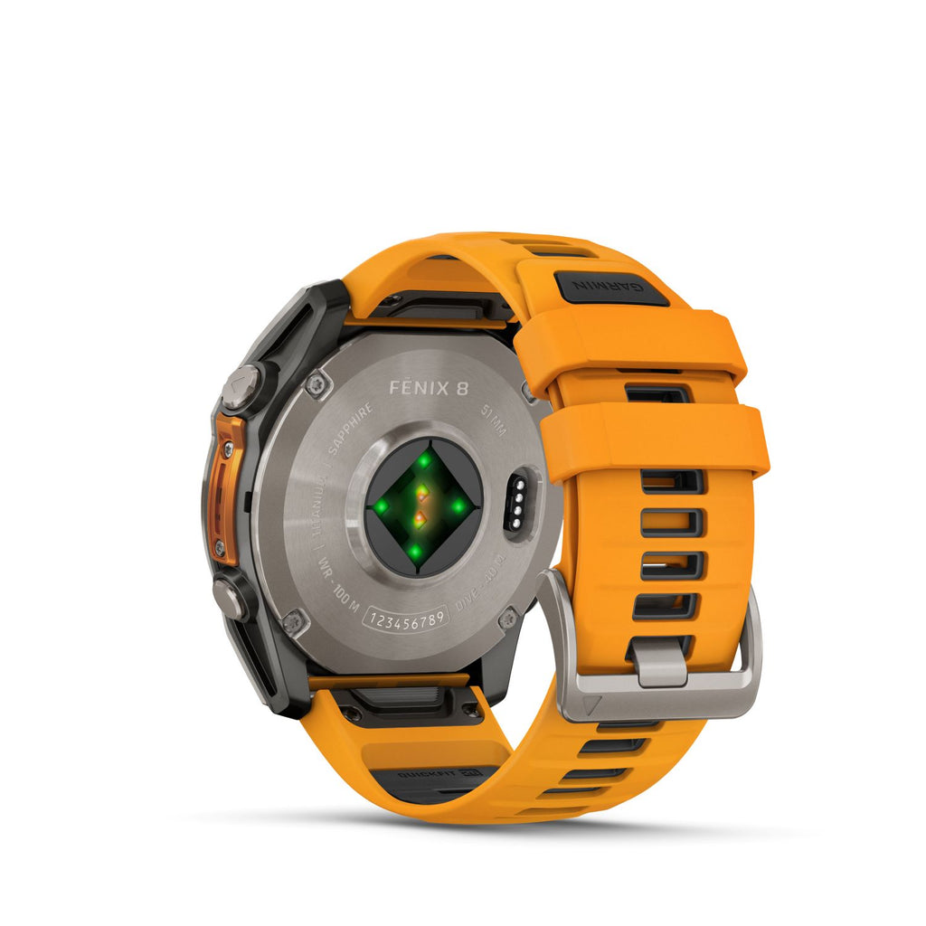 Garmin Fenix 8 – 51 mm, Amoled Sapphire-Titanium with spark orange/graphite silicone band