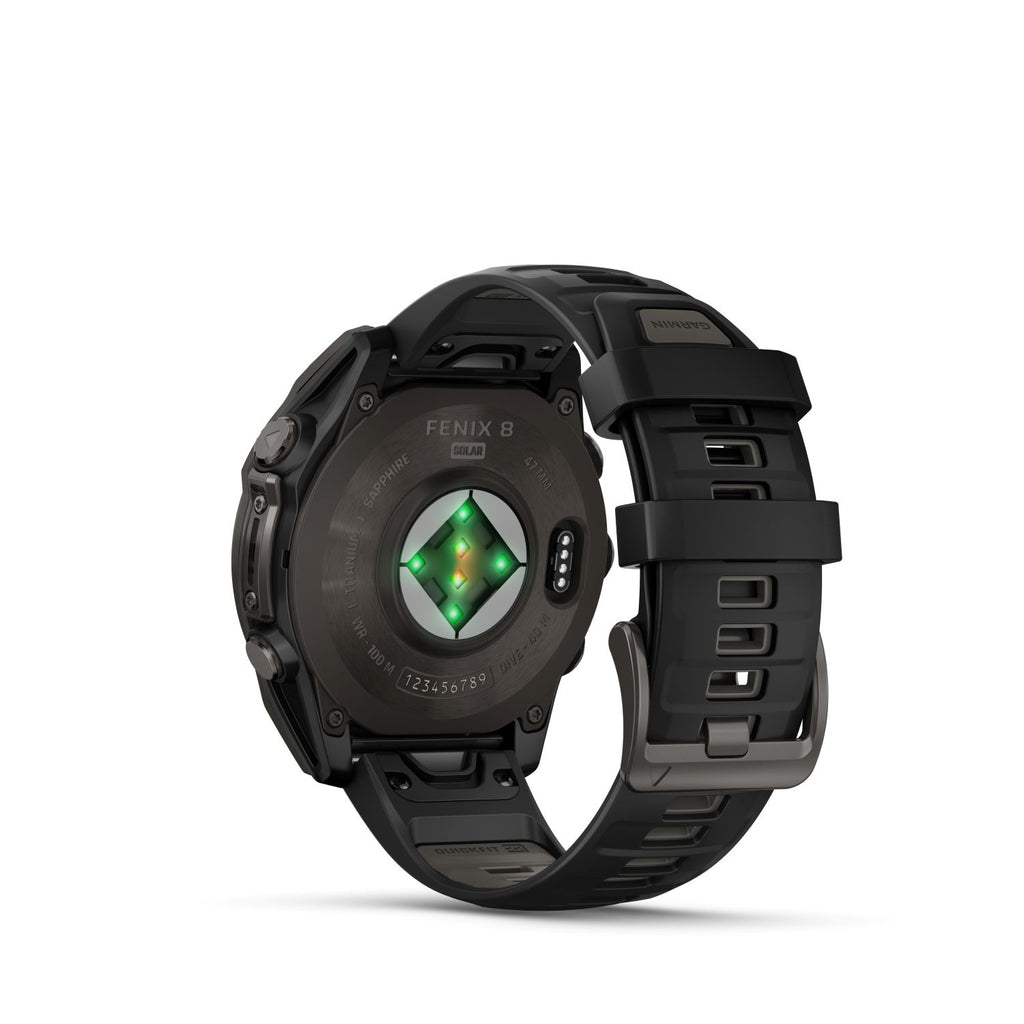 Garmin Fenix 8 – 47 mm, Solar, Sapphire- Carbon gray DLC titanium with black/pebble gray silicone band