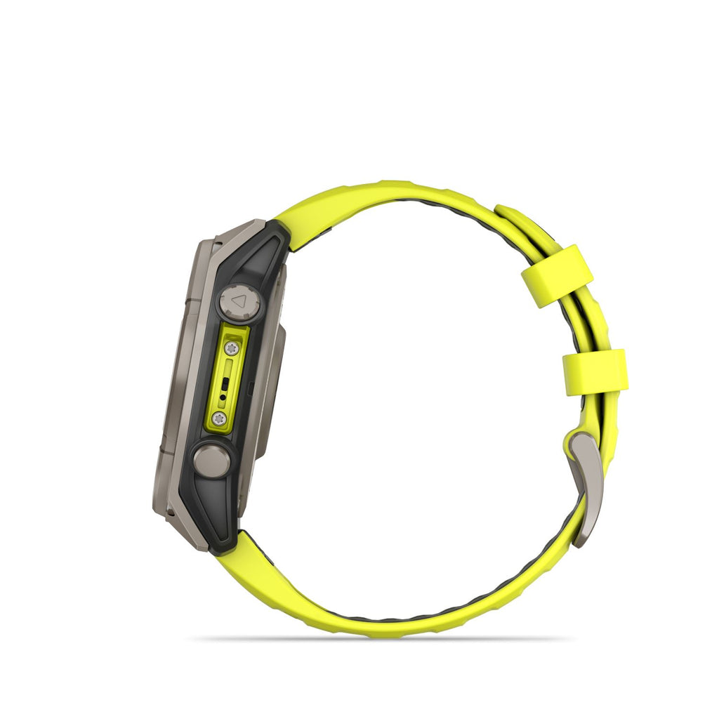 Garmin Fenix 8 – 47 mm, Solar, Sapphire- Titanium with amp yellow/graphite silicone band