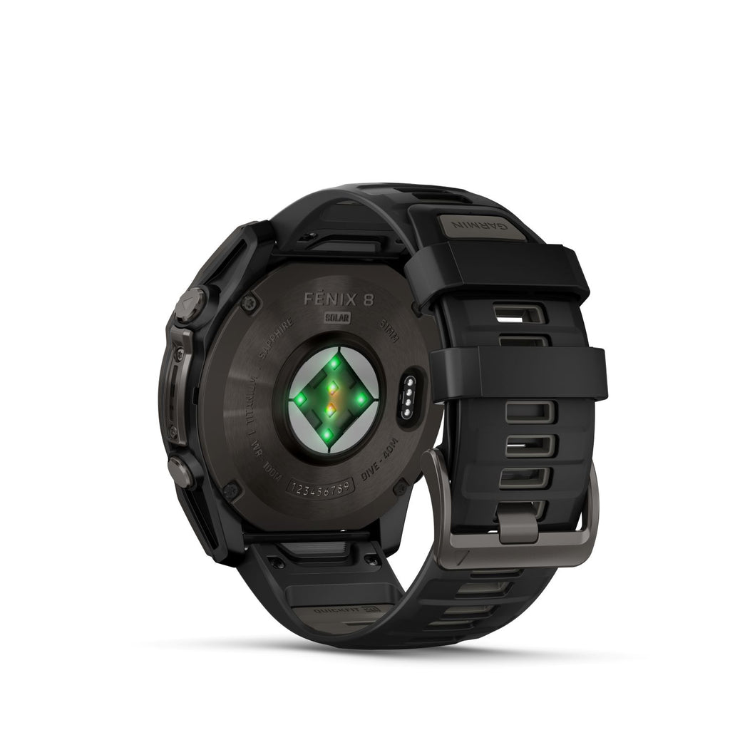 Garmin Fenix 8 – 51 mm, Solar, Sapphire- Carbon gray DLC titanium with black/pebble gray silicone band