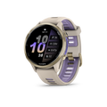 Garmin Forerunner 970Soft Gold Titanium with French Gray Case and French 
Gray/ Translucent Indigo Band