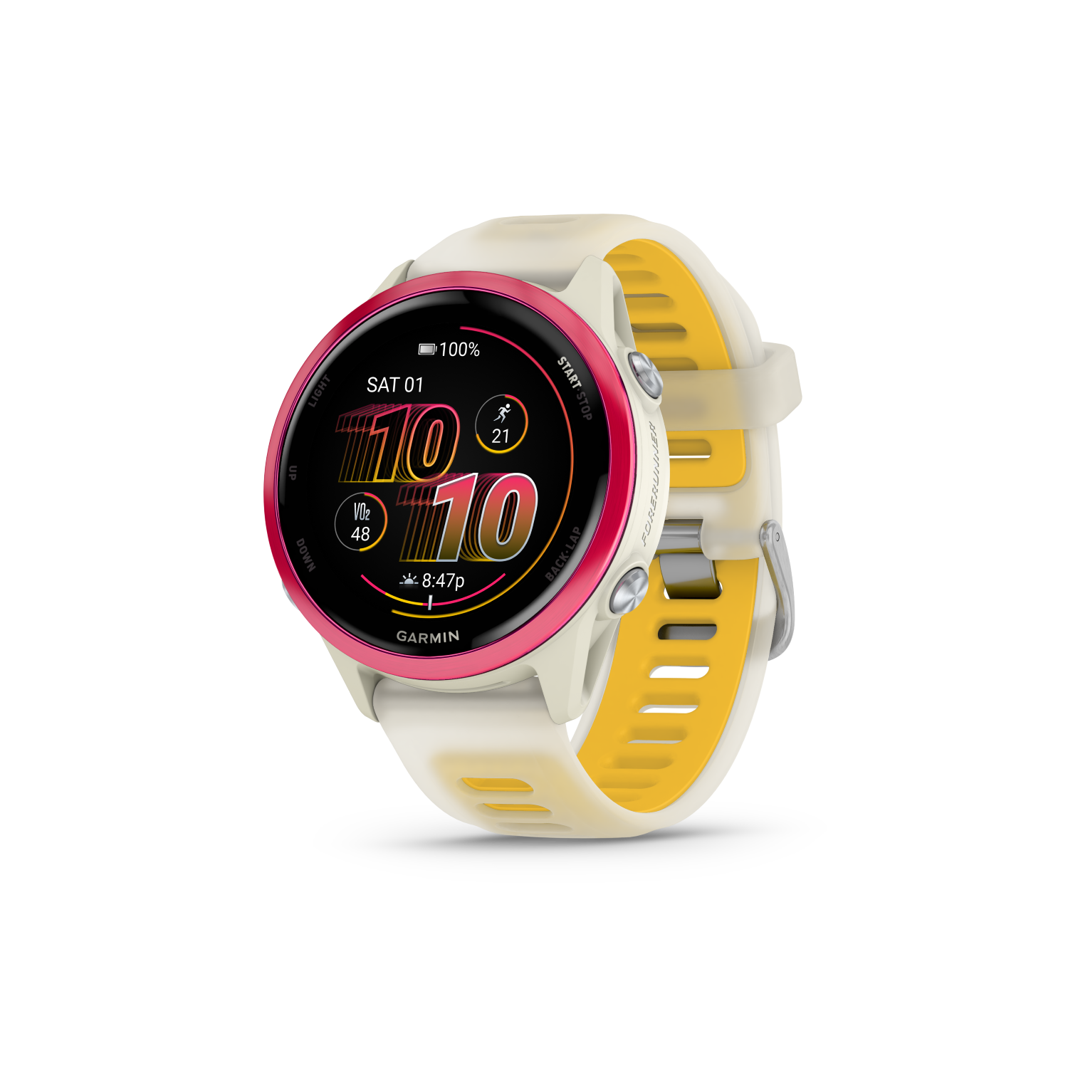 Garmin Forerunner 570 - 42MMRaspberry Aluminium with Translucent Bone/Mango 
Band