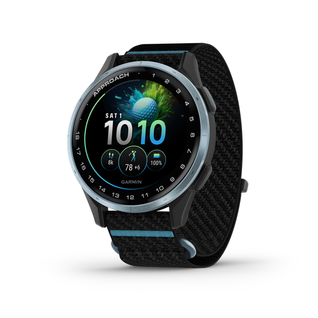 Garmin Approach J1-Cloud blue aluminium bezel with Black/azure ComfortFit fabric band